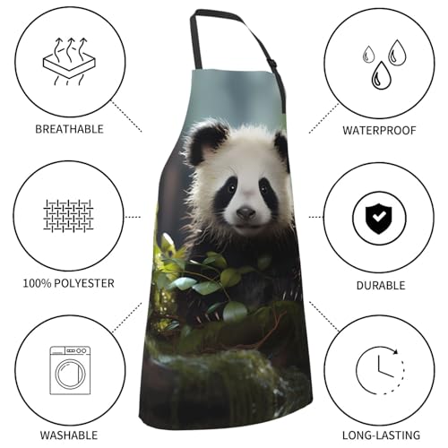 Prancing Brown Horse Heavy Duty Waterproof Apron with Pockets for AdultsResistant Grilling, Gardening, Painting - color: Panda Cubs in the Forest