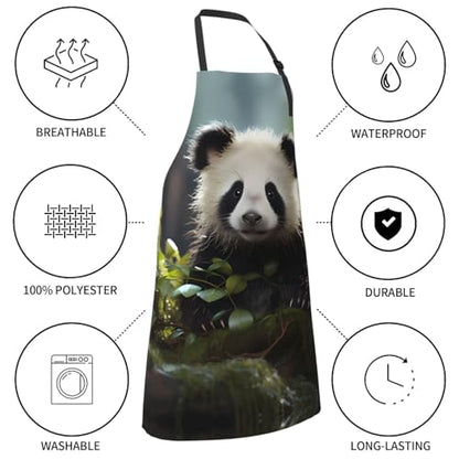 Prancing Brown Horse Heavy Duty Waterproof Apron with Pockets for AdultsResistant Grilling, Gardening, Painting - color: Panda Cubs in the Forest