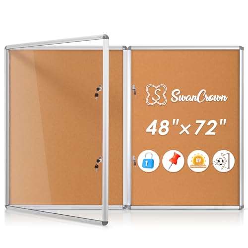 SWANCROWN 48x36 in Enclosed Bulletin Board, Locking Display Case, Pack of 2 | 16xA4, Tamperproof, Shatterproof, 2 Locks, Smooth Corkboard, Aluminum Frame, Wall Message Center for Office, School, Business - color: Sliver-c, size: 2 Pack 48x36 in