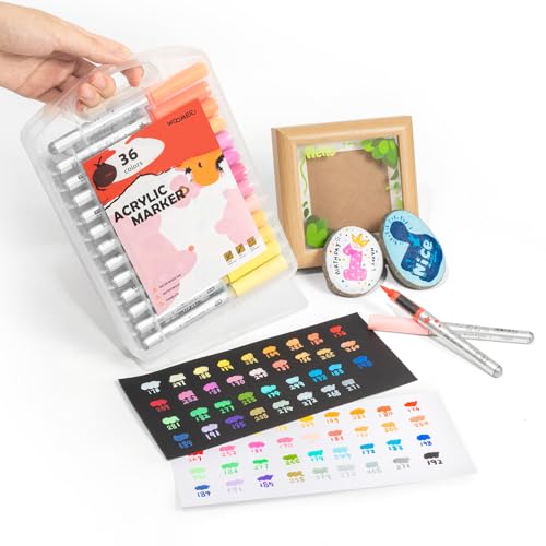 Woomer Acrylic Paint Marker : 36 Colors Auto Liquid Ink, Durable Brush Tips Acrylic Pens Markers for Rock Fabric DIY Crafts, Water-based & Waterproof after Dry - color: 36 Colors
