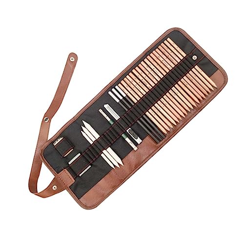 Veemoon 29-Piece Beginner Sketch Pencil Set with Wooden Holder and Storage Roll Bag for Art Supplies for Drawing Sketching and Professional Artists