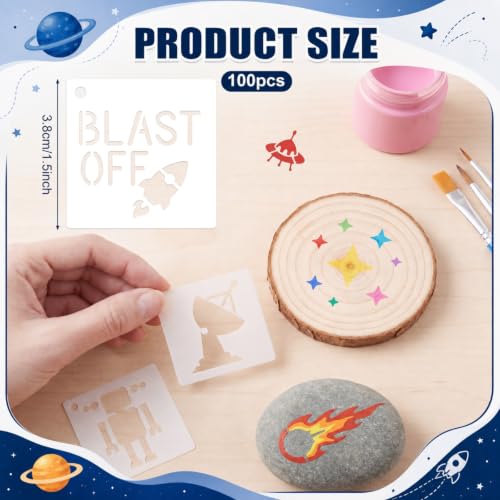 Fainne 100 Pcs Small Stencils for Crafts, 1.5 Inch Reusable Painting Stencils Painting Crafts Templates for Wood, Wall, Home Decor, Canvas, Fabric (Space) - style: Space