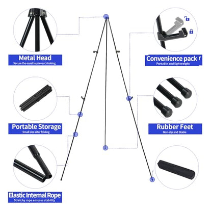MXG Portable Black Easel Stand for Sign, Painting & Display, 66" Adjustable Height Metal Tripod with Foldable Design, Quick Setup for Canvas, Poster Board, Art Exhibition & Classroom - color: black