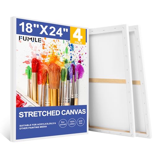 FUMILE Canvas for Painting 18x24, 4 Pack Large Stretched Canvas for Painting-5/8 in Profile Primed White Blank Painting Canvas Value Pack for Oil & Acrylic Paint - size: 18x24IN