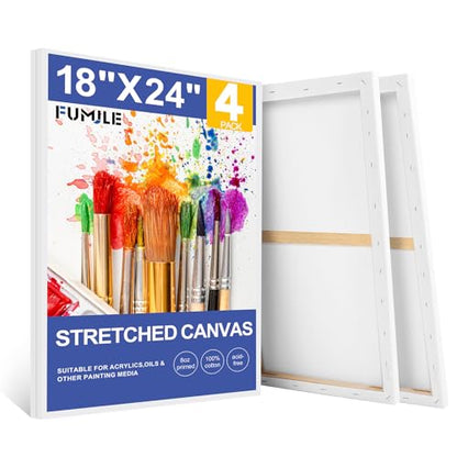 FUMILE Canvas for Painting 18x24, 4 Pack Large Stretched Canvas for Painting-5/8 in Profile Primed White Blank Painting Canvas Value Pack for Oil & Acrylic Paint - size: 18x24IN