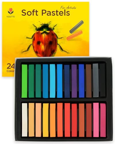 VIOLETTO Professional Long Soft Pastels Set - 24 Vibrant Colors, Non-Toxic Art Supplies for Adult Artists, Ideal for Drawing, Blending, and Shading, Studio Grade Pastels - color: 03. Long Pastels 24 colors