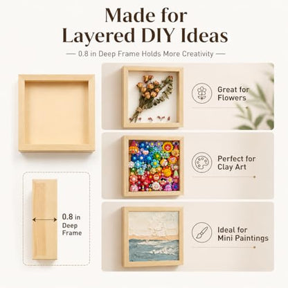 16 Pcs Unfinished Wood Picture Frames, 5.9 x 5.9 in Square DIY Deep Frames, Natural Wooden Frame Blanks for Crafts, Painting, Wall Decor and Gift Projects
