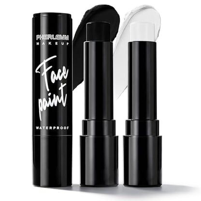 Black & White Face Paint Sticks Waterproof Eye Black Baseball Smooth Smudge-proof Body Paint High Pigment for Sports Event Halloween SFX Makeup Skull Ghost Clown and Classic Contrast Looks - color: Black & White