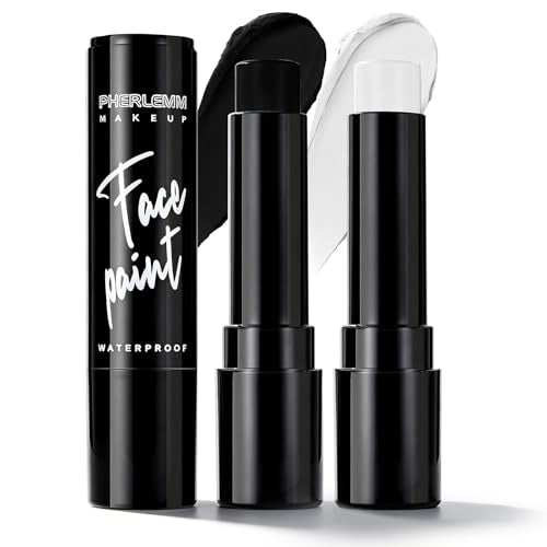 Black & White Face Paint Sticks Waterproof Eye Black Baseball Smooth Smudge-proof Body Paint High Pigment for Sports Event Halloween SFX Makeup Skull Ghost Clown and Classic Contrast Looks - color: Black & White