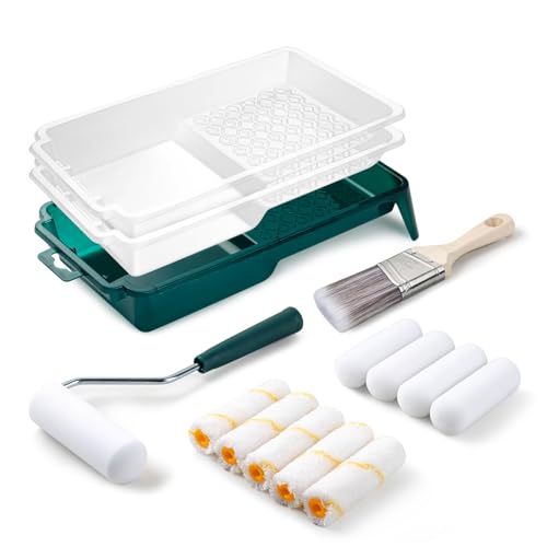 Paint Roller Kit, 15 Pack, 4 Inch Paint Roller, Small Paint Roller with Tray Liners, Roller Paint Brush Covers for All Surfaces, Painting Supplies for Walls, Kitchen, Cabinets and Ceilings