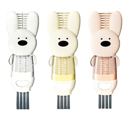 3PCS Cup Lid Cleaning Brush, 3 in 1 Cup Lid Gap Cleaning Brush Set, Bottle Cleaning Brush for Tight Spaces Multifunctional Portable Cup Lid Cleaner Home Kitchen Cleaning Tools (Rabbit) - color: Rabbit