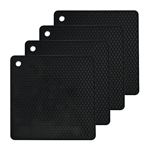 Silicone Trivets Mats Set, Silicone Hot Pads Pot Mat for Countertop, Trivet Pads Heat Resistant, Table Placemats, Square Small Drying Mats, 4 Pack, Black Trivets - color: C: Black