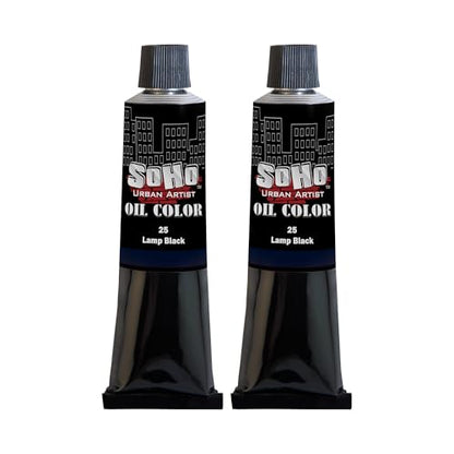 Soho Urban Artist Oil Paint - 2 Pack, Lamp Black 2 Pack - 170 ml Tube - Best Valued Oil Colors for Painting with Excellent Pigment Load - color: Lamp Black