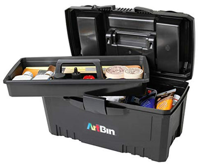 ArtBin 6918AB Twin Top 17 inch Supply Box, Portable Art & Craft Supply Organizer with Handle, [1] Plastic Storage Case, Black - color: Black