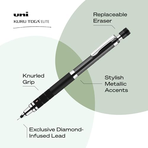 uniball Kuru Toga Elite Mechanical Pencil Starter Kit, 0.5mm, HB #2, Gun Metal Barrel, 1 Pack - color: Gun Metal, size: 1 Count (Pack of 1)