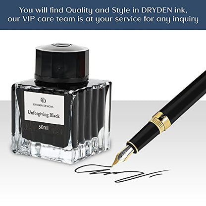 Dryden Designs Ink Bottle for Fountain Pen - Luxury Edition Smooth Flow | Compact Designed 50ml Unforgiving Black - color: Black [Unforgiving Black] Ink Bottle