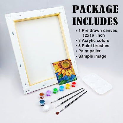 VOCHIC Pre Drawn Canvas Painting Kit for Painting for Adults Kids Party Kits Paint and Sip Party Supplies 12x16 Canvas Sunflower Art Set