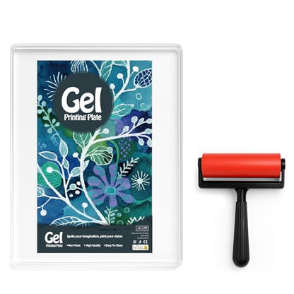 INNOVAYOU 5 * 7inch Gel Plates for Printing - Reusable, with Press Rubber, for Card Making, Arts and Crafts, Scrapbooking, Diary, Home Decoratio