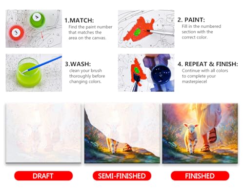 TUMOVO DIY Paint by Numbers for Adults Art Religious Christianity Adults' Paint by Number Kits Lamb Walking with Jesus Art Oil Hand Painting Paint Kits Art Crafts for Home 16x20 in - color: Artwork-06