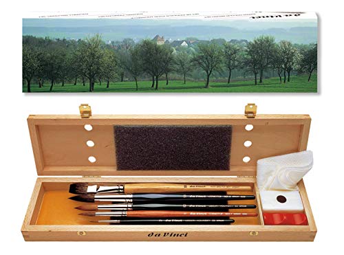da Vinci Watercolor Series 5240 Deluxe Paint Brush Set, Natural Hair and Synthetic with Wooden Storage Box and Brush Soap, Multiple Sizes, 5 Brushes (Series 36, 991, 5530, 5550) - style: Deluxe Birch Box Watercolor Set - Large
