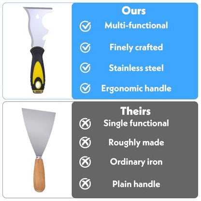 4PCS Stainless Steel 10 In 1 Multi Function Paint Scraper, Putty Knife, Taping Knife, Spackle Tool, Metal Scraper With Hammer End