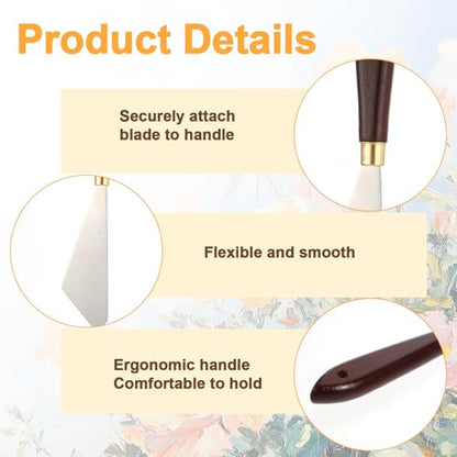 JJUNW 2Pcs Palette Knife Set, Stainless Steel Pallet Knives, Scraper Painting Knife Wooden Handle Palette Knife Baking, for Oil Canvas Acrylic Painting Supplies