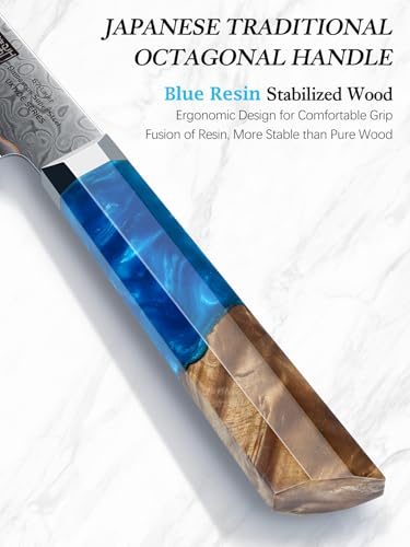 HOSHANHO Damascus Paring Knife 4 Inch, 67-Layer Damascus Steel Professional Small Kitchen Knives, Ultra Sharp Fruit Knife with Ergonomic Blue Resin Stabilized Wood Handle and Wood Gift Box - size: 4"