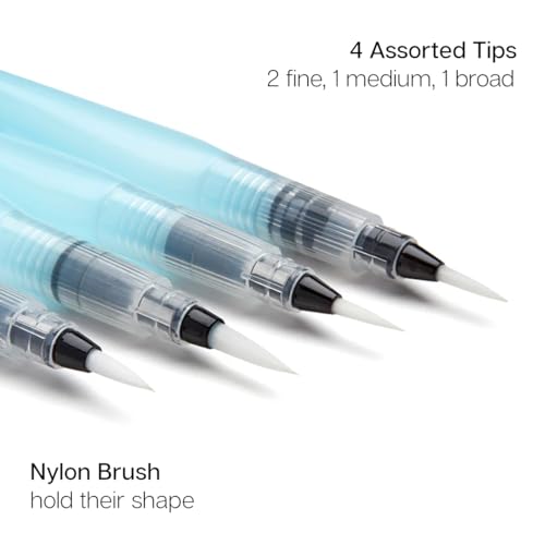 KINGART Studio Water Brush Pens, Assorted Tips, Set of 4