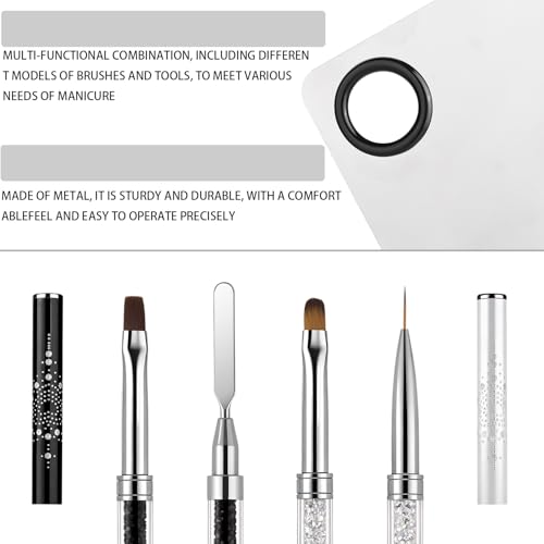 Double Ended Nail Builder Gel Brush and Palette Set,French Tip Brushes Hard Gel,Flat/Oval Nail Brushes,Liner Brush & Spatula,Nail Design Tools for Salon & DIY Use（3PCS）