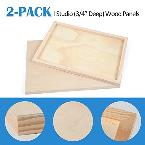 Falling in Art Unfinished Birch Wood Panels Kit for Painting, Wooden Canvas 2 Pack of 12x18 Studio 3/4" Deep, Cradle Boards for Pouring, Art, Crafts, Burning and More - size: 12'' x 18''