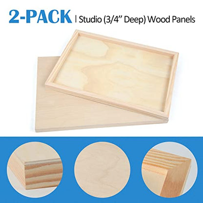 Falling in Art Unfinished Birch Wood Panels Kit for Painting, Wooden Canvas 2 Pack of 12x18 Studio 3/4" Deep, Cradle Boards for Pouring, Art, Crafts, Burning and More - size: 12'' x 18''
