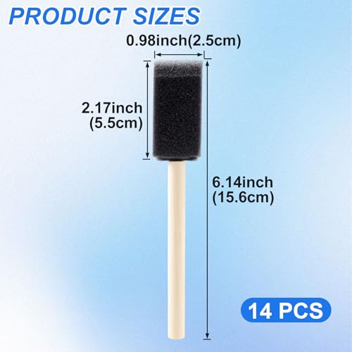 SmallCat 14 PCS Foam Paint Brushes, 1 Inch Foam Sponge Brushes for Varnishes, Reusable Sponge Brushes with Wood Handles for Painting, Staining, and DIY Crafts - Black - size: 14 PCS, 1 Inch