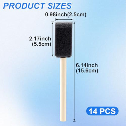 SmallCat 14 PCS Foam Paint Brushes, 1 Inch Foam Sponge Brushes for Varnishes, Reusable Sponge Brushes with Wood Handles for Painting, Staining, and DIY Crafts - Black - size: 14 PCS, 1 Inch