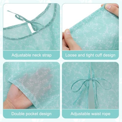ARTIBETTER Waterproof Apron with Sleeves Polyester Housework Smock Blue Cooking Apron for Adults Kitchen Cleaning Gardening Painting Home Restaurant Shop Use