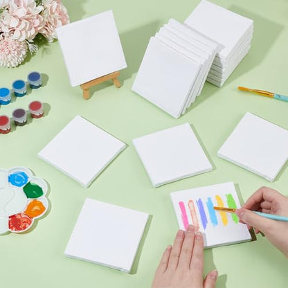 INFUNLY 60 PCS Small Canvas for Painting 4x4Inch Mini Blank Canvas Panels 10mm Thick Paint Canvases Square Painting Canvases Surface Mat for School Projects Birthday Party and Wall Decor