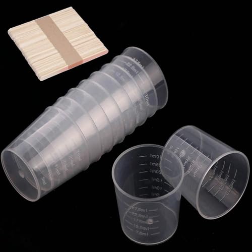 200 Pack 1oz/30ml Plastic Graduated Cups | Transparent Scale Cups with 200 Pack Wooden Stirring Sticks for Mixing Paint, Epoxy, Resin