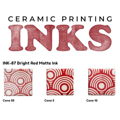 AMACO Ceramic Printing Ink, 8 oz. (236 mL), INK-87 Bright Red Matte | Cone 05-10 Intermixable Ceramic Printing Ink for Screenprinting, Monoprinting, and More on Bisque and Unfired Clay - color: Ink-87 Bright Red
