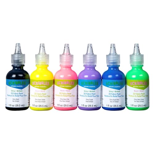 Scribbles Dimensional Fabric Paint 6/Pkg - 80'S Pop - color: 80s Pop