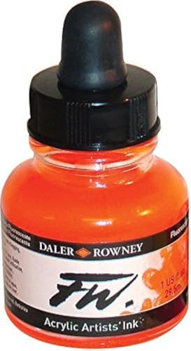 Daler Rowney FW Artists Acrylic Ink 29.5 ML Pot - Fluorescent Orange - color: Fluorescent Orange