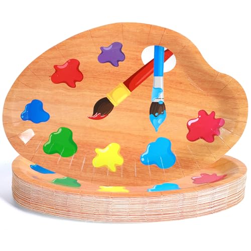 50 Pcs Art Birthday Party Decorations Paint Palette Shaped Paper Plates Colorful Painting Disposable Artist Dessert Plate for Painting Splatter Theme Decor Birthday Baby Shower Back to School Supply