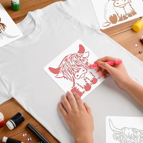 Junkin 20 Pcs Stencil for Painting Stencil Reusable DIY Drawing Template Motivational Art for Crafts Home Decor on Wood, Canvas, Paper, Fabric, Walls, Furniture(Cow) - style: Cow