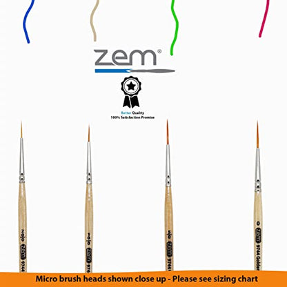 ZEM Brush Golden Synthetic Long Script Liners Artist Paint Brushes Sizes 20/0, 10/0, 5/0, 0