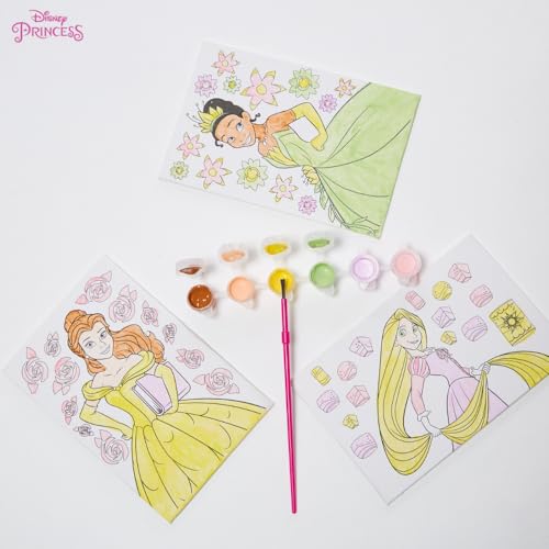 Innovative Designs Disney Princess Canvas Paint Set for Kids with 3 Canvases, Acrylic Paint, Paintbrush, & Easel - Tiana, Belle, and Rapunzel - color: Disney Princess
