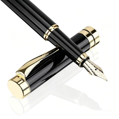 Tiankool Luxury Fountain Pen,Fine Nib, Exquisite Pen Gift Set for Men&Women-Includes 10 Ink Cartridges&Ink Converter- Nice Pens - Black - color: Black
