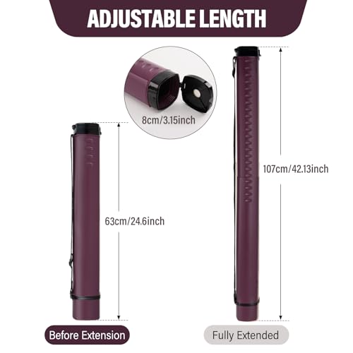 DEWEL Adjustable Poster Tube 24.5"-42", Waterproof Plastic Document Storage Tube Telescoping Carrying Case, Light Resistant Drawing Tube Painting Picture Tube Holder (Burgundy-Large Size) - color: Burgundy (Polygon), size: Large