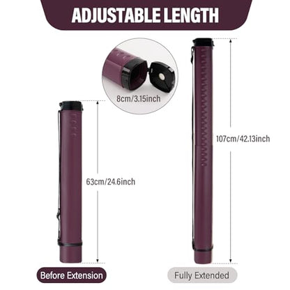 DEWEL Adjustable Poster Tube 24.5"-42", Waterproof Plastic Document Storage Tube Telescoping Carrying Case, Light Resistant Drawing Tube Painting Picture Tube Holder (Burgundy-Large Size) - color: Burgundy (Polygon), size: Large