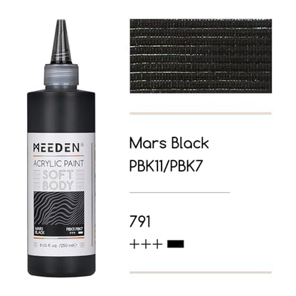 MEEDEN Mars Black Acrylic Paint: Matte Finish 250ml/8.45oz Soft Body Bulk Acrylic Colors in Ergonomic Bottle - Fluid Flow Art Paints for Adults Artists Canvas Art Painting - color: Mars Black