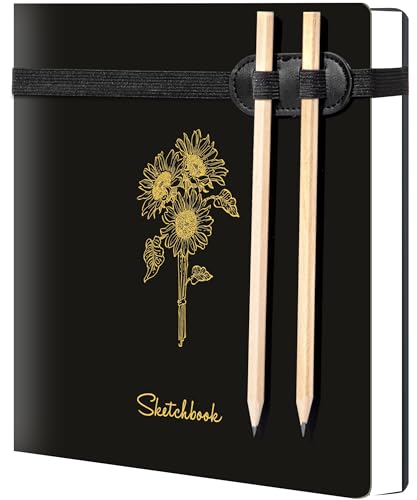 Yoment Hardcover Sketch Book, Sketchbook for Drawing with 2 Pencils, 150GSM Thick Paper, Square Art Sketch Book Drawing Paper Book 160 Pages Sketch Pad Journal for Women Adults,Gift Boxed, Black - color: Black
