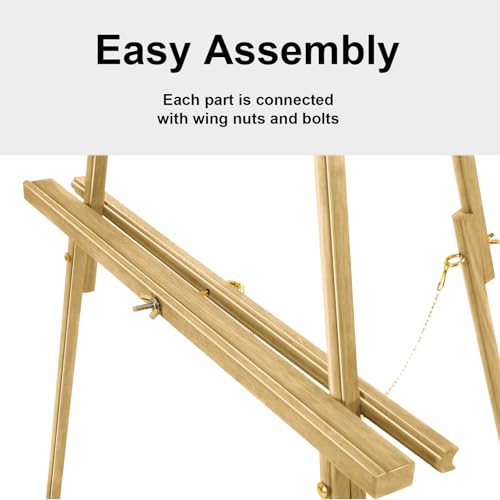 Falling in Art 65" A-Frame Tripod Easel Stand, Wooden Display Easel with Adjustable Canvas Holder, Floor Easel for Wedding Signs, Posters, Paintings, Artwork(Gold) 1 Pack - color: Gold-1 Pack