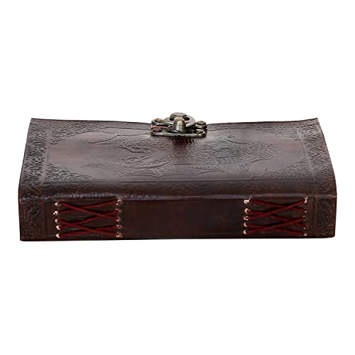 AzureGreen DOUBLE DRAGON Blank Page BOOK Handcrafted Leather Writing Unlined 5 x 7 JOURNAL (Brown With Claps) - color: Brown With Claps